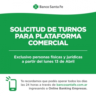 Desde el lunes 13, banco de Santa Fe atenderá al público en general sólo con turno previo
