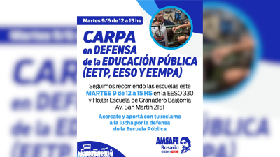 AMSAFE Rosario instalará una carpa en defensa de la educación