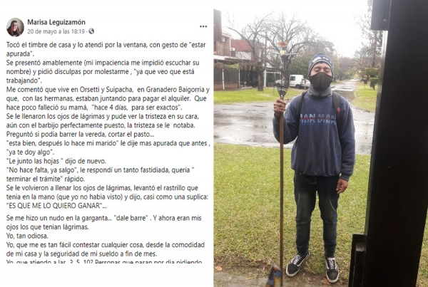 Una mujer viralizó una historia de un joven de Baigorrria