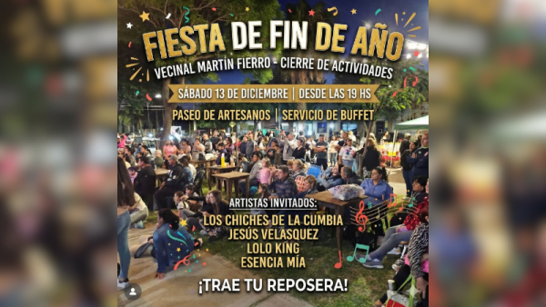 La vecinal Martín Fierro celebra su fiesta de fin de año este sábado