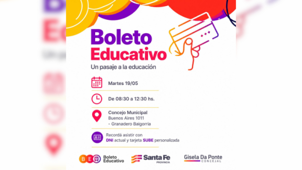 Baigorria tendrá un operativo del Boleto Educativo en el Concejo Municipal