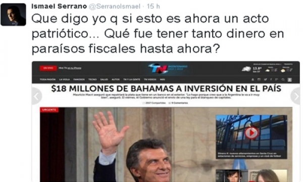 Ismael Serrano criticó a Macri por tener dinero en Bahamas